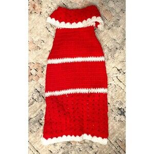 Handmade Crochet Knit Dog Sweater Size S Shirt Puppy Christmas Santa Red